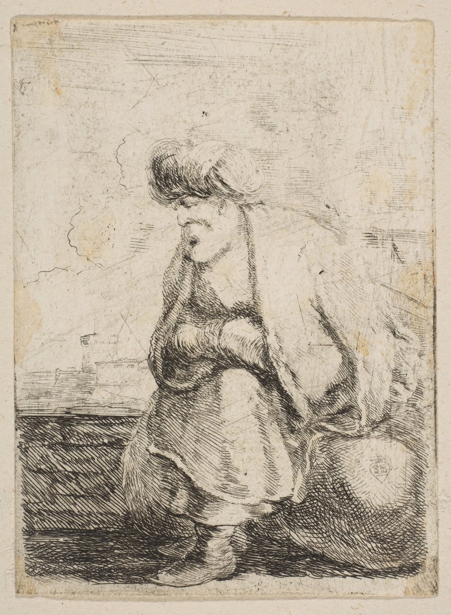 En gammel tyrker, der sidder på en sten, ca. 1662. af Stefano della Bella