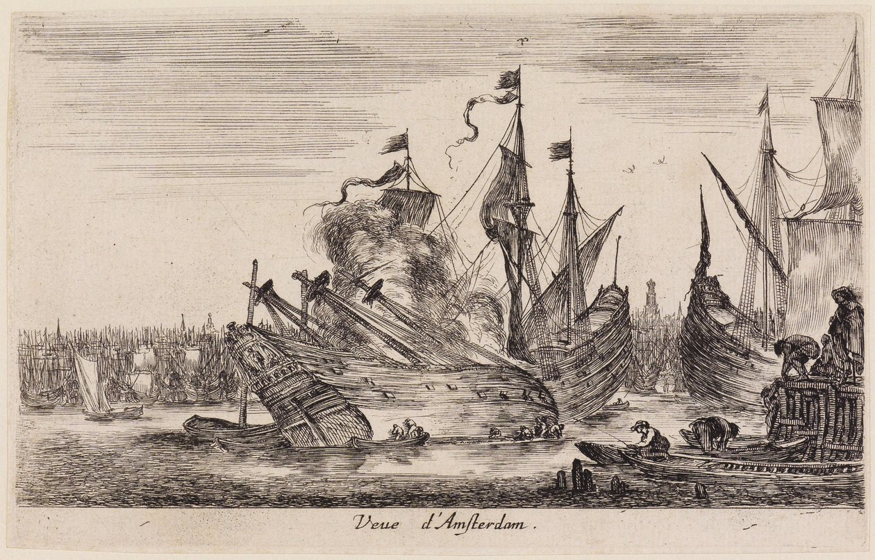 Udsigter over havne (Vues de ports de mer): Udsigt over Amsterdam af Stefano della Bella