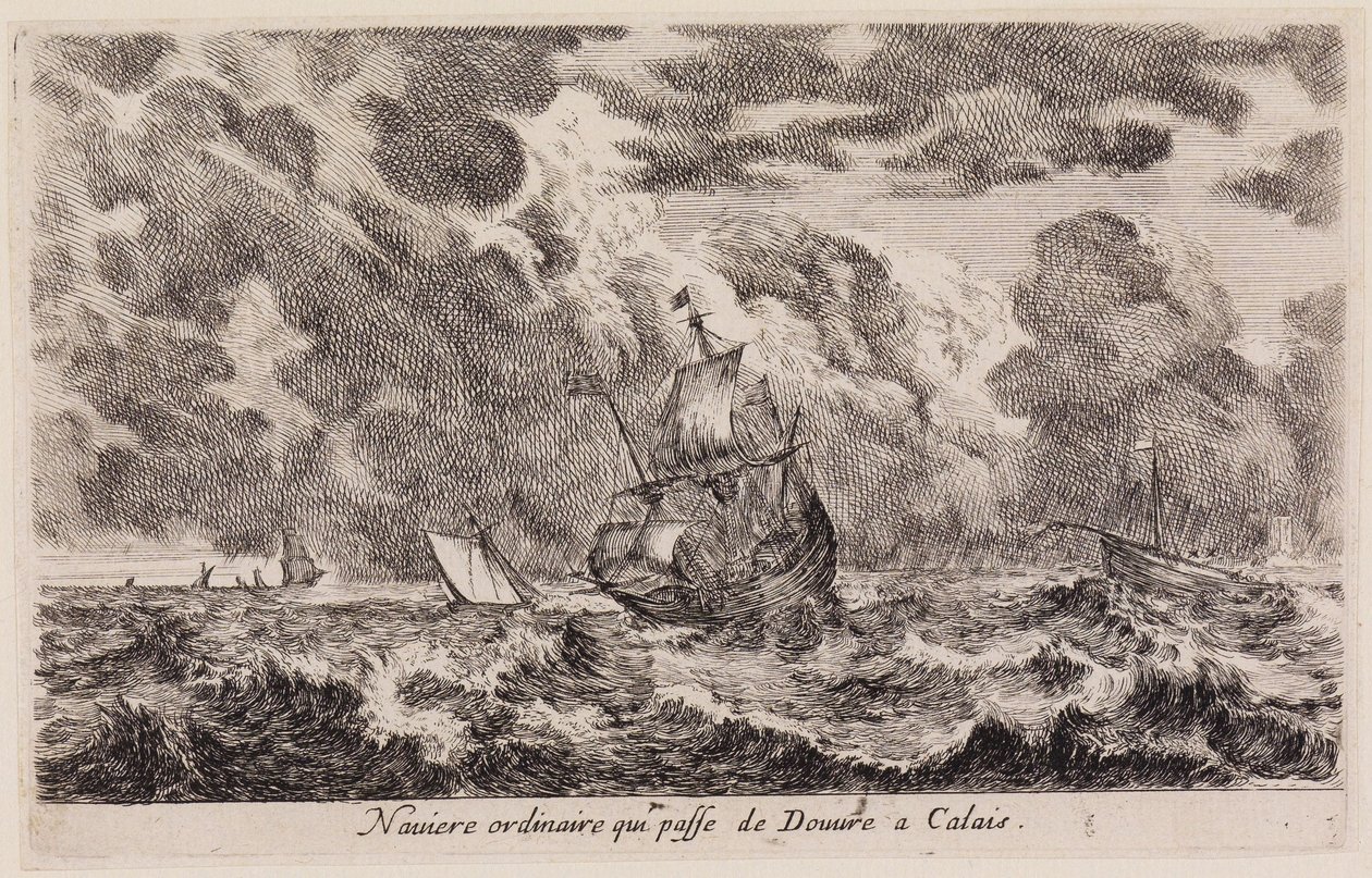 Udsigter over havne (Vues de ports de mer): Sejlskib på vej fra Dover til Calais af Stefano della Bella