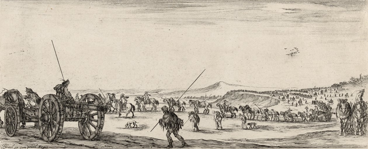 Other Cannon Driving, (ætsning på bundet papir) af Stefano della Bella
