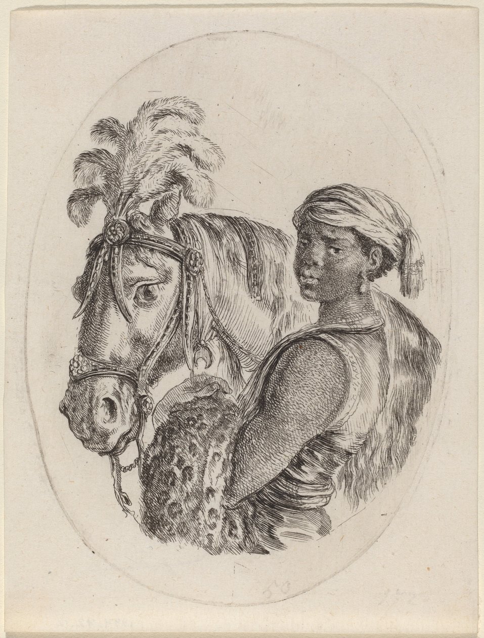 Sort brudgom med en arabisk hest af Stefano della Bella