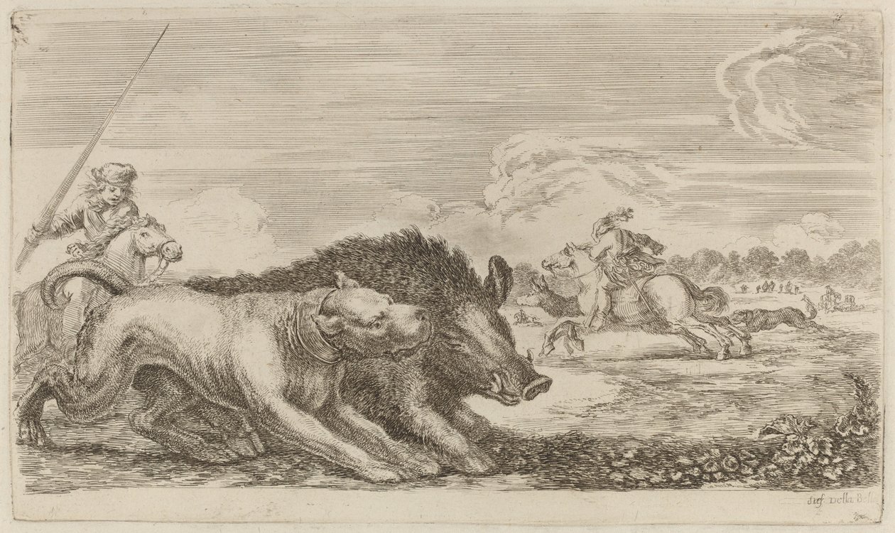 Orne jaget af en hund. af Stefano della Bella