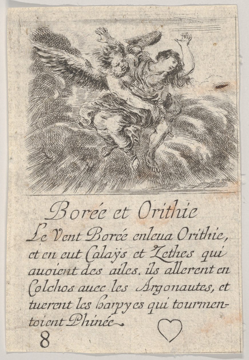 Boreas og Orithyia, fra Game of Mythology Jeu de la Mythologie, 1644. af Stefano della Bella