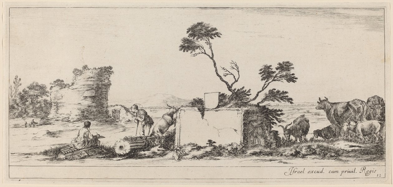 Campagna-scene med kunstnerskitser, i eller før 1647. af Stefano della Bella