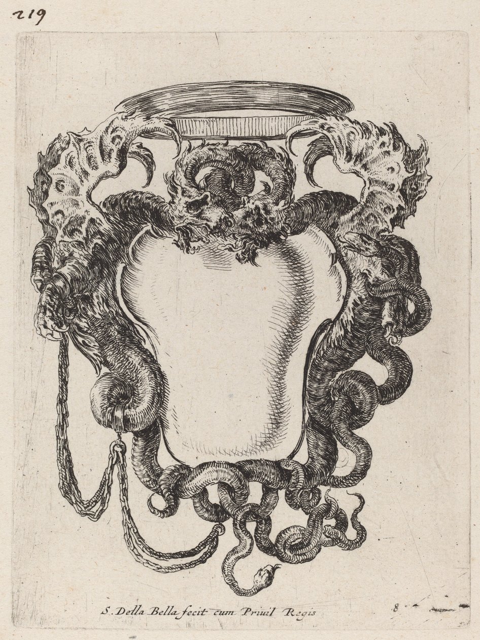 Cartouche flankeret af drager, 1647. af Stefano della Bella