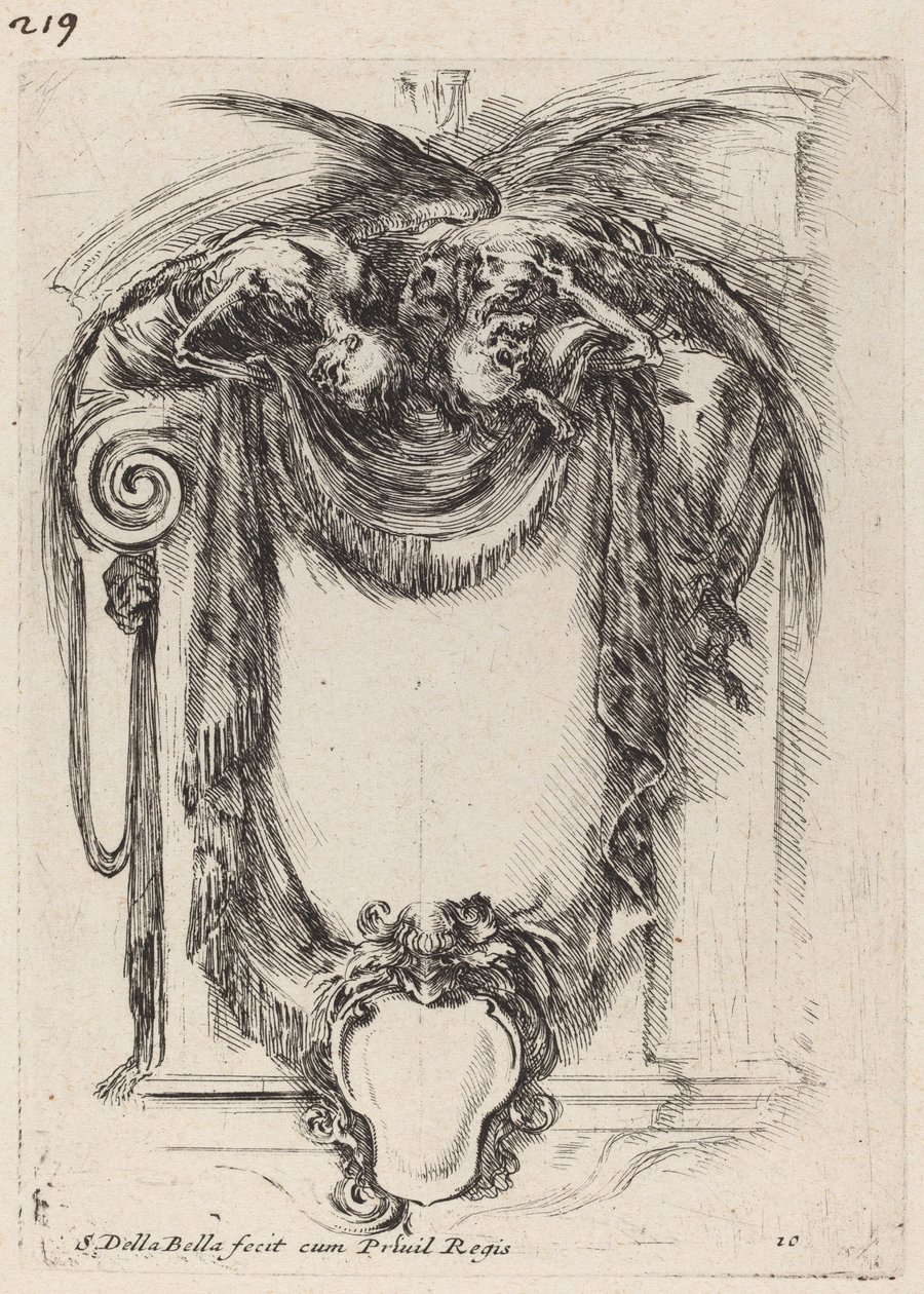 Cartouche suspenderet fra lig, 1647. af Stefano della Bella
