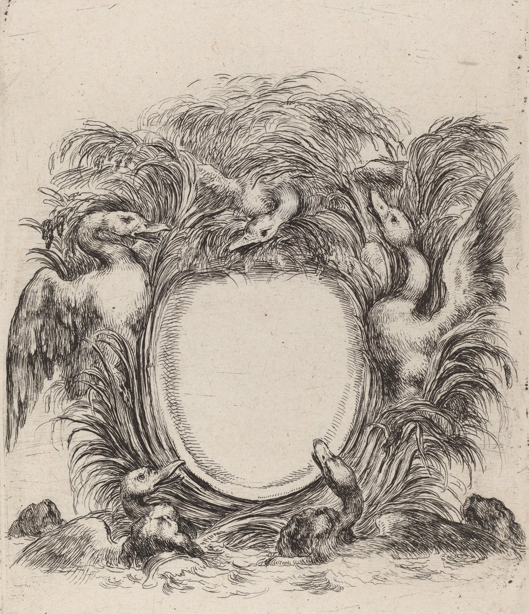 Cartouche med ænder og hunde, 1647. af Stefano della Bella