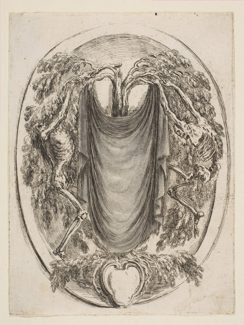Cartouche med skeletter, 1647. af Stefano della Bella