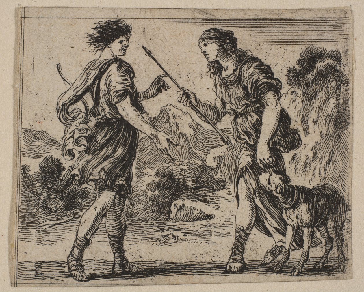 Cephalus og Procris, fra Game of Mythology Jeu de la Mythologie, 1644. af Stefano della Bella
