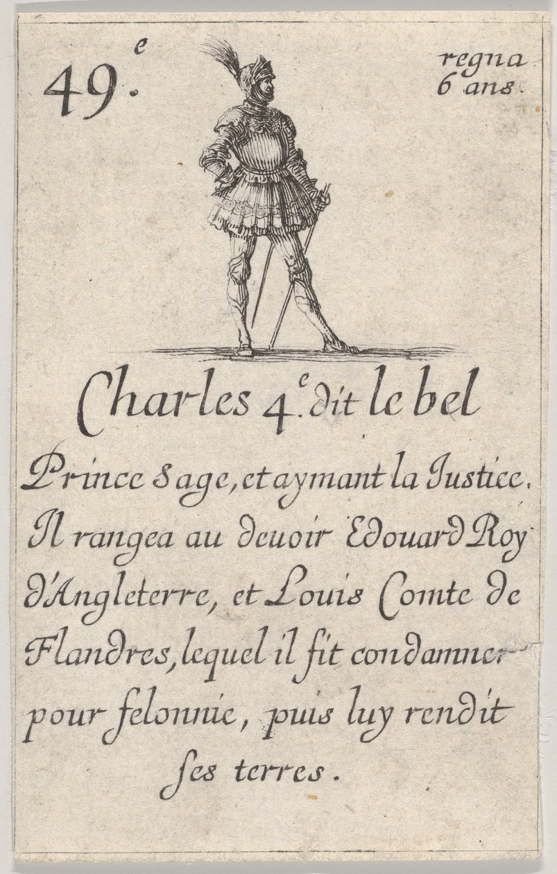 Charles 4.e- dit le bel Prince sage..., fra Game of the Kings of France Jeu des Rois..., 1644. af Stefano della Bella