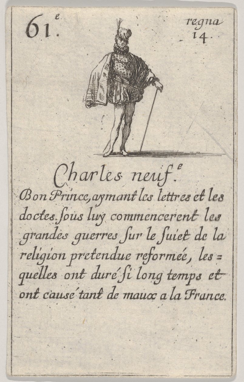Charles neuf.-e Bon Prince..., fra Game of the Kings of France Jeu des Rois de France, 1644. af Stefano della Bella
