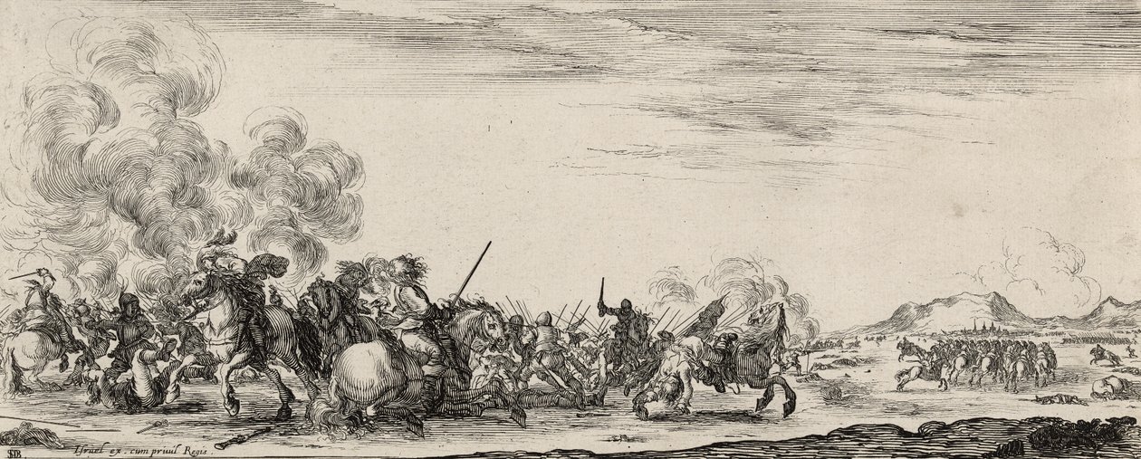Choc de Cavalrie (ætsning på bindet papir) af Stefano della Bella