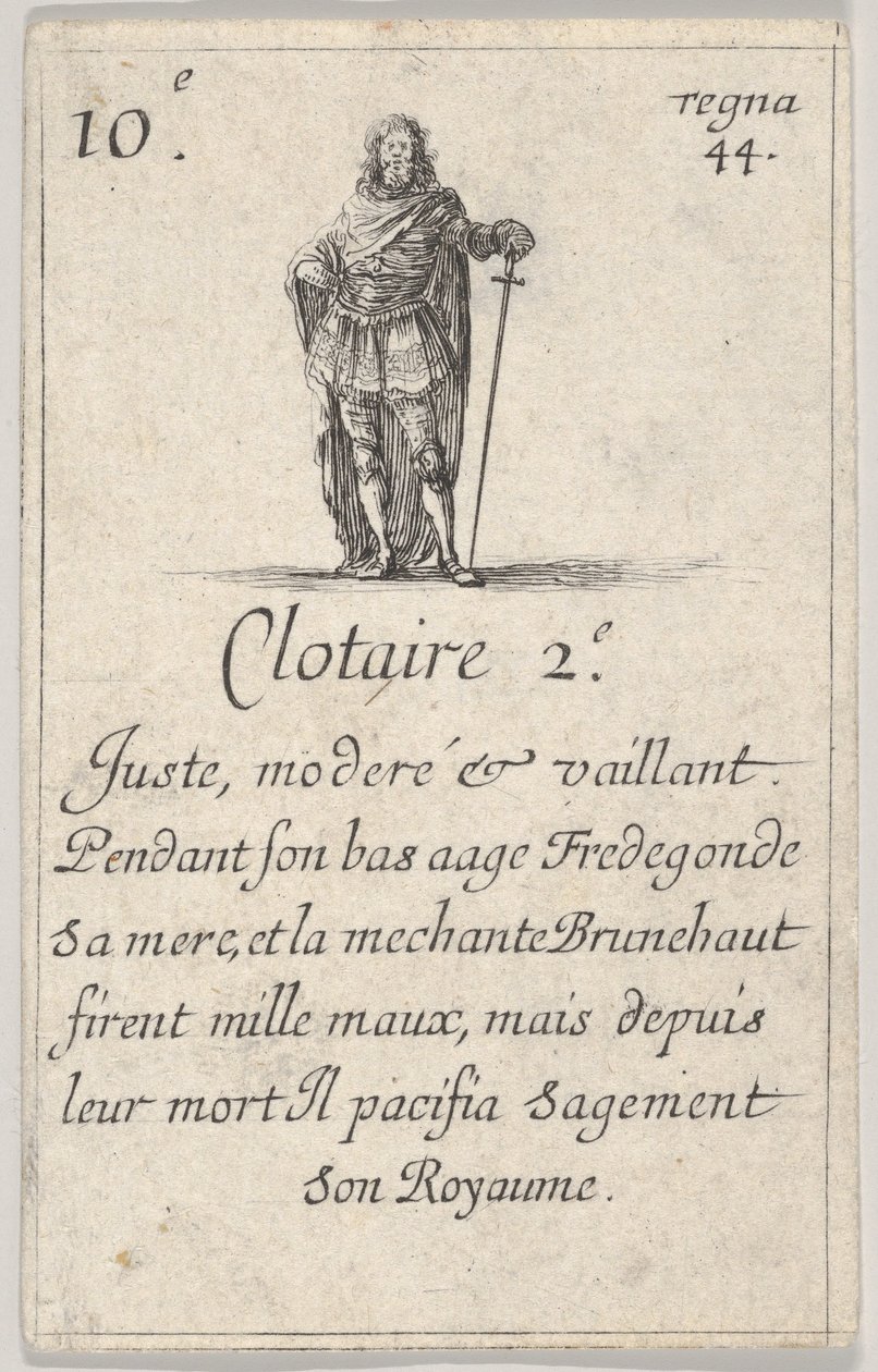 Clotaire 2.-e Fair, moderat..., fra Game of the Kings of France Jeu des Rois de Fran..., 1644. af Stefano della Bella