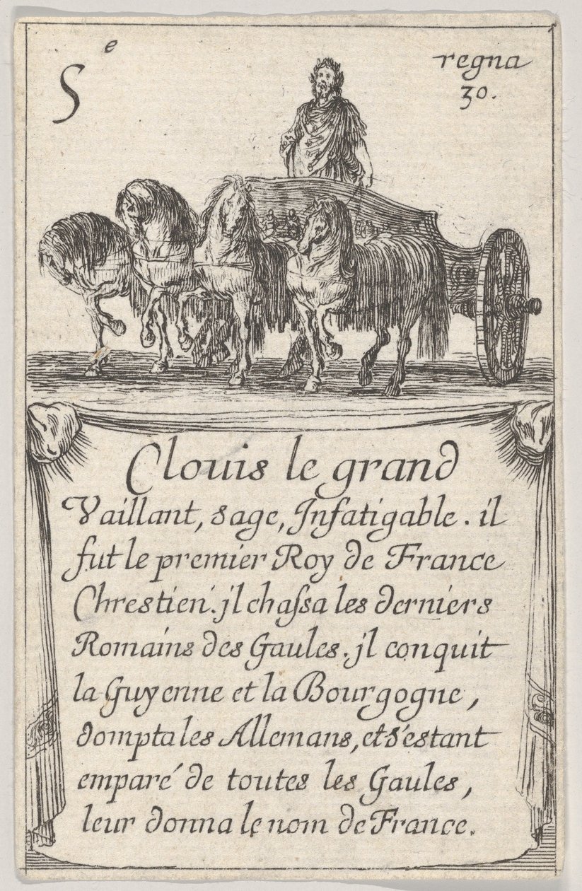 Clovis le grand Vaillant, vismand..., fra Game of the Kings of France Jeu des Rois de F..., 1644. af Stefano della Bella