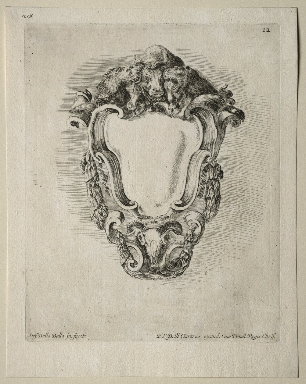 Samling af forskellige caprices og nye designs af kartoucher og ornamenter: nr. 12. af Stefano della Bella