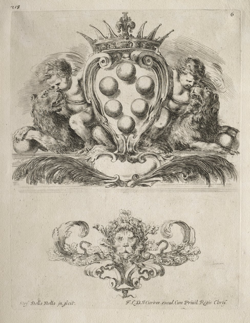 Samling af forskellige Caprices og nye designs af kartoucher og ornamenter: nr. 6. af Stefano della Bella