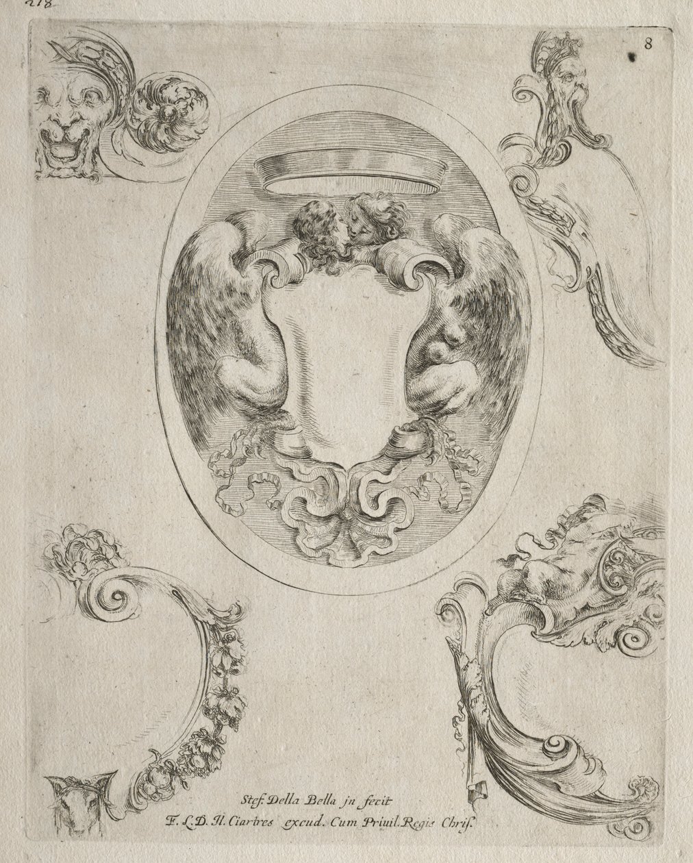 Samling af forskellige caprices og nye designs af kartoucher og ornamenter: nr. 8. af Stefano della Bella