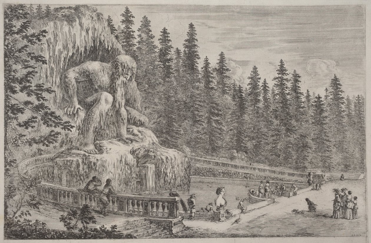 Kolossal statue af Appenninerne af Stefano della Bella