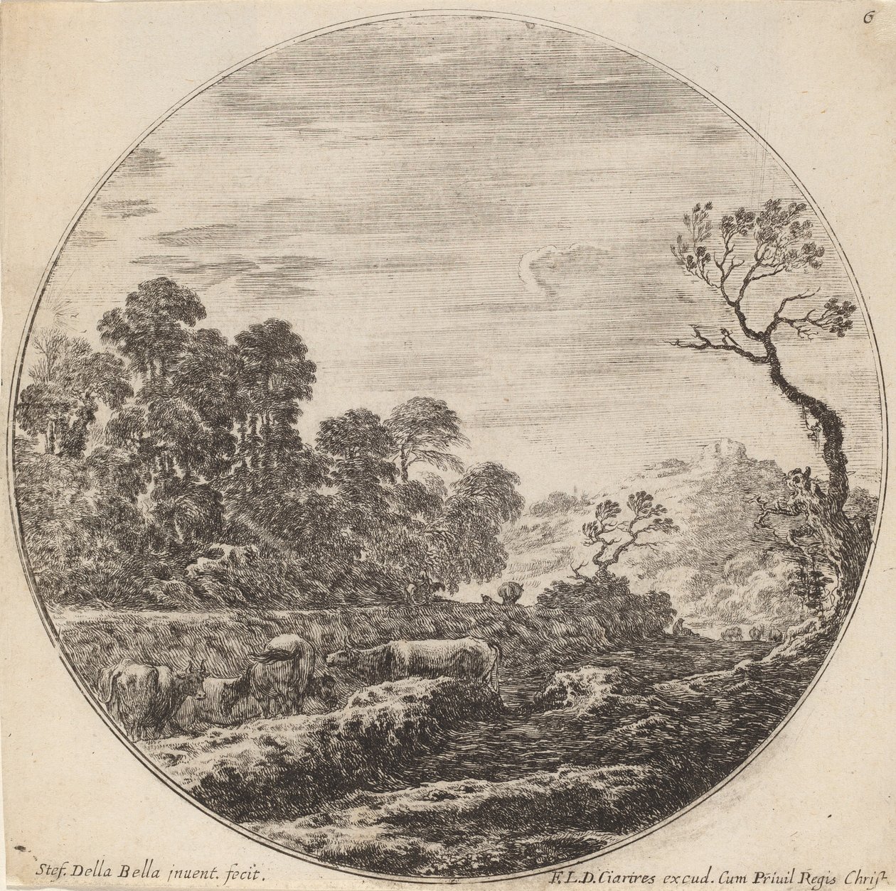 Køer der græsser i en dal, 1646. af Stefano della Bella