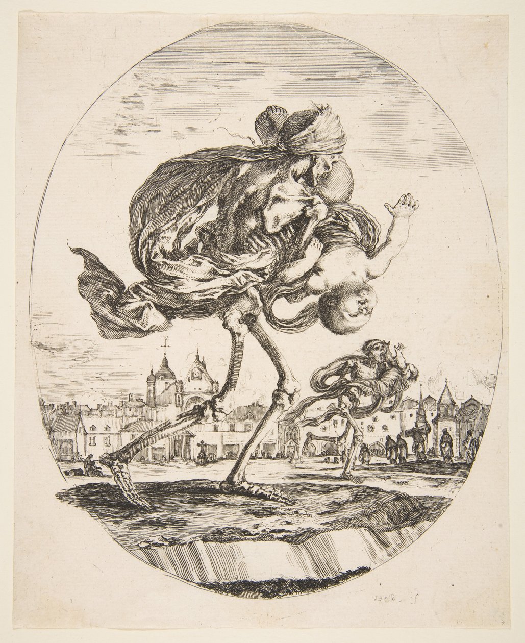 Death Carrying an Infant, fra De fem dødsfald Les cinq Morts, ca. 1648. af Stefano della Bella