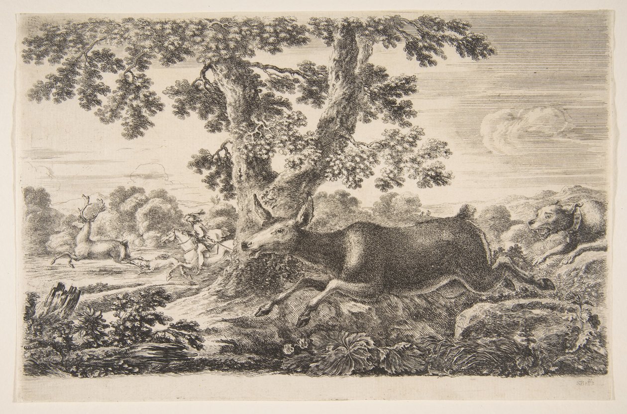 Hjortejagt, fra Animal hunts Jagt på forskellige dyr, ca. 1654. af Stefano della Bella