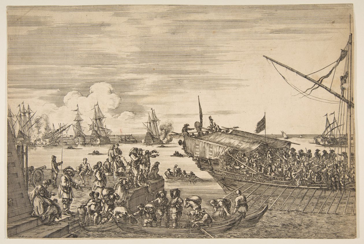 Afgang af en kabys ved havnen i Livorno, fra fra Udsigt over havnen i Livorno ..., 1654-55. af Stefano della Bella