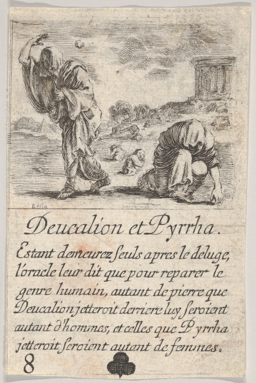 Deucalion og Pyrrha, fra Game of Mythology Jeu de la Mythologie, 1644. af Stefano della Bella
