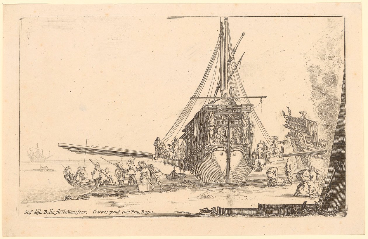 Ombordstigning på en galleon, side 6 i serien »Forskellige figurer« af Stefano della Bella
