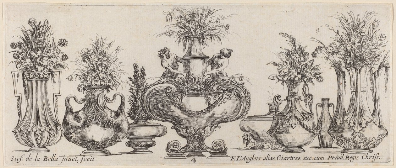 Fantastiske vaser, sandsynligvis 1646. af Stefano della Bella