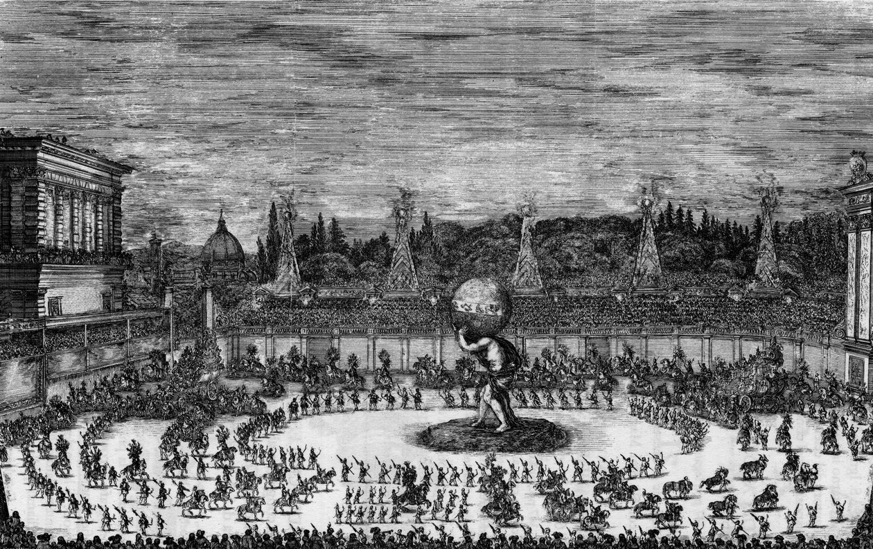 Fee en Firenze i det 17. århundrede i "" Il mondo fizzante. Ballet til hest i teatret forbundet med Palazzo del Sereniss. Storhertug til det kongelige bryllup mellem de mest fredfyldte prinser Cosimo Terzo af Toscana og Margherita Luisa d