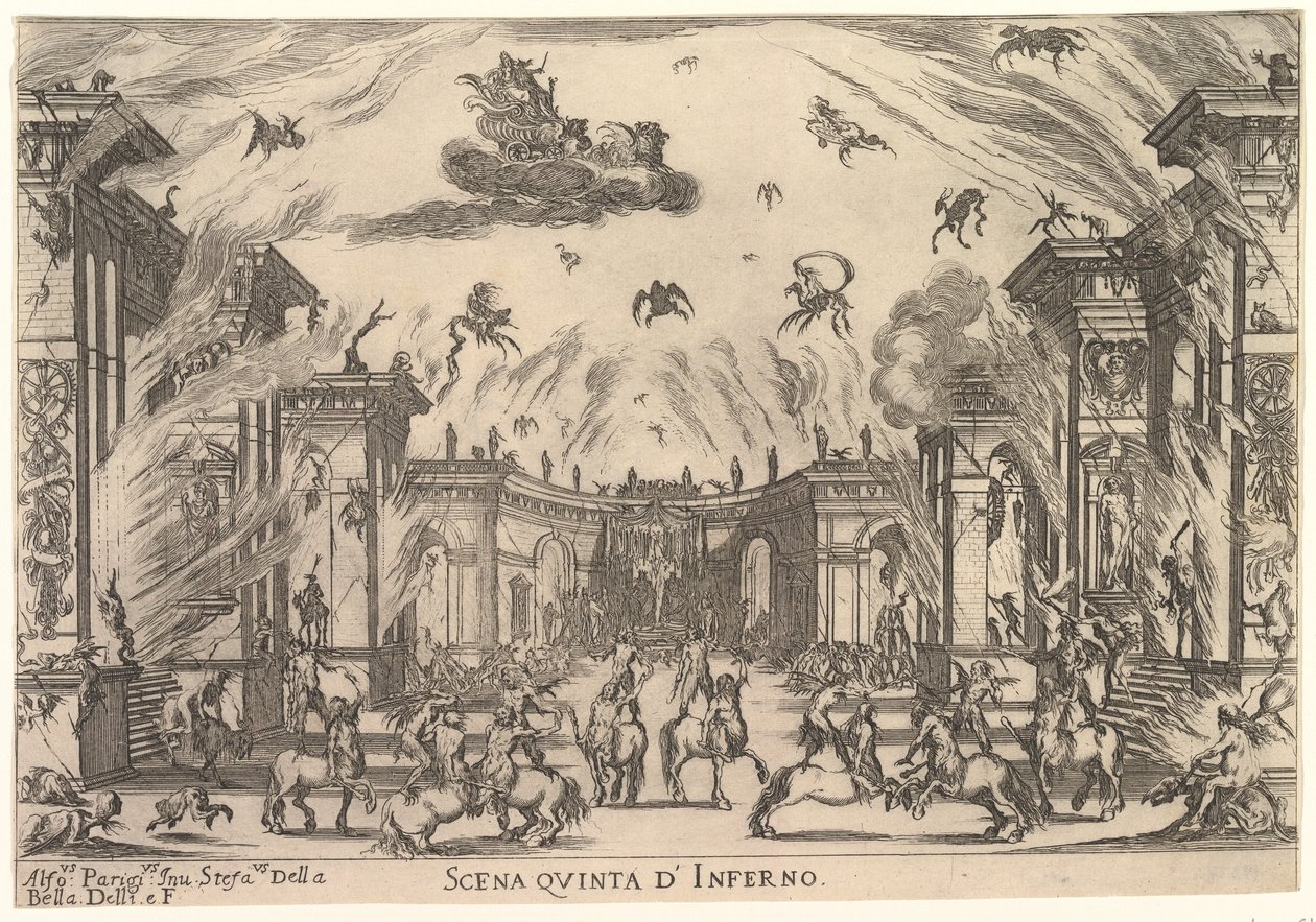 Femte scene, Infernoet, fra gudernes ægteskab Le nozze degli Dei, 1637. af Stefano della Bella