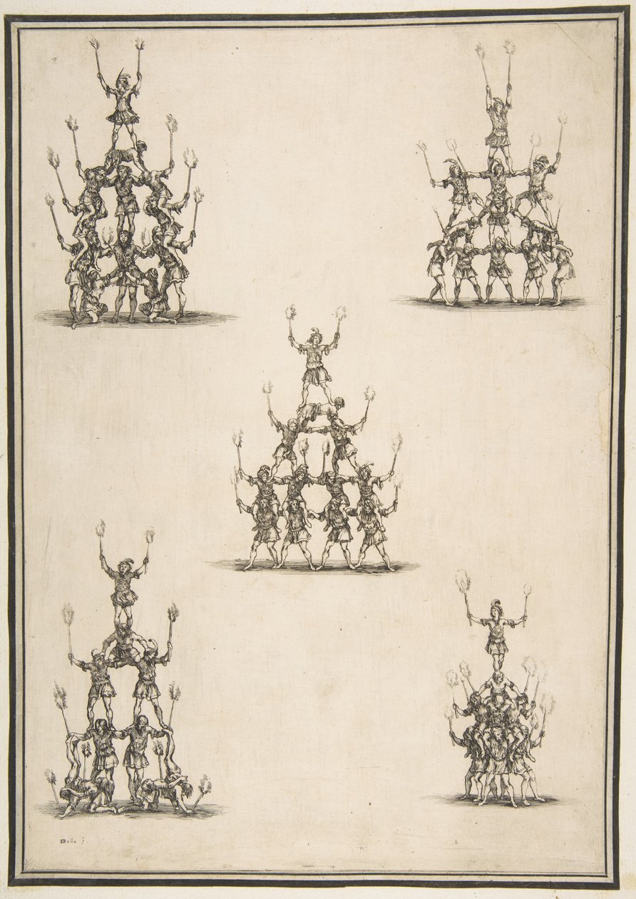 Fem grupper af akrobater, 1652. af Stefano della Bella
