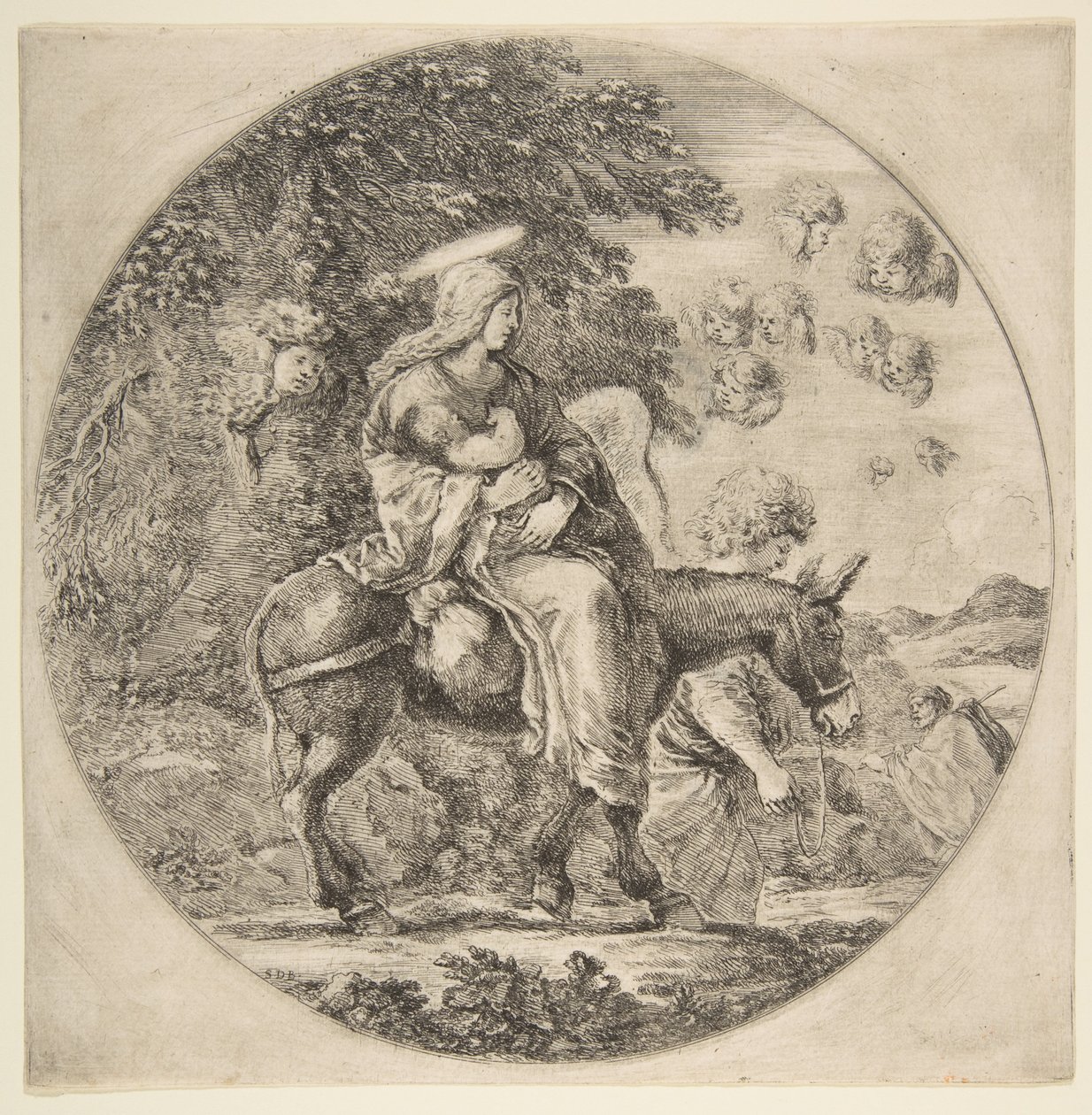 Flight into Egypt, en rund komposition, ca. 1662. af Stefano della Bella