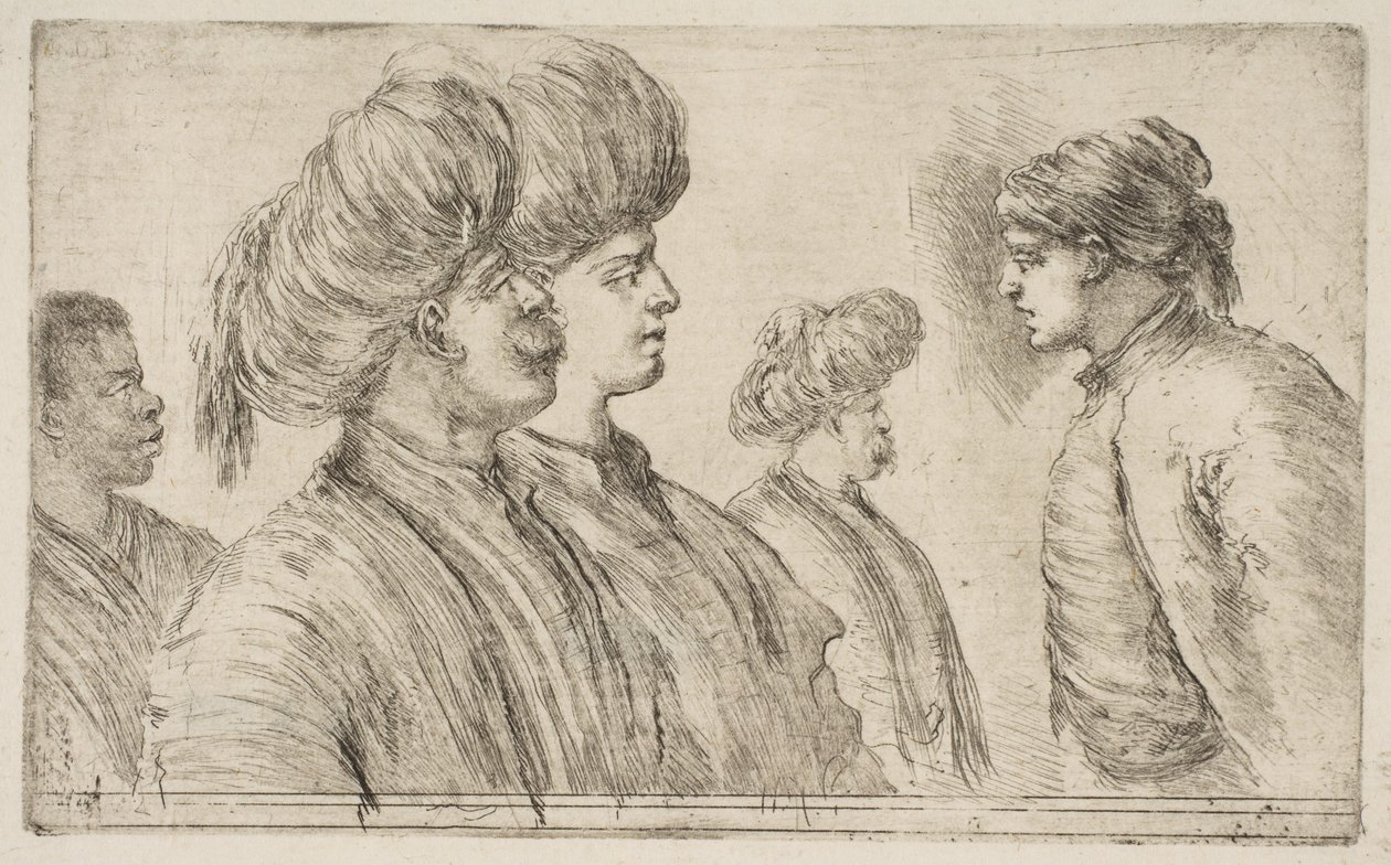 Fire tyrkere og en sort mand, ca. 1662. af Stefano della Bella