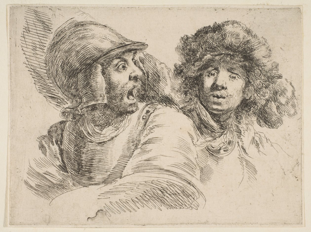 Skræmt soldat og en mand i en pelshat, ca. 1652. af Stefano della Bella