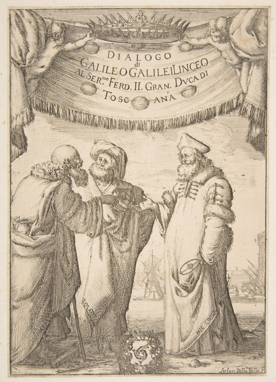 Frontispice for Dialog af Galileo Galilei, 1632. af Stefano della Bella