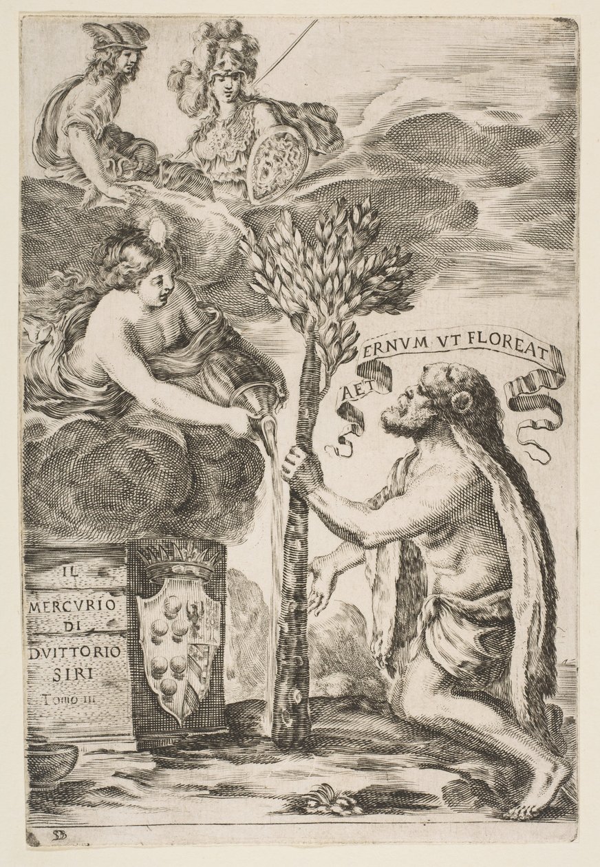 Frontispice til Il Mercurio, III: Hercules Planting His Club, 1652. af Stefano della Bella