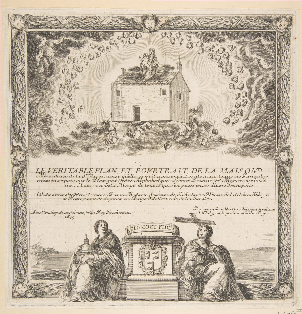 Frontispice til The True Plan and Portrait of the House of Ste. Jomfru, 1649. af Stefano della Bella
