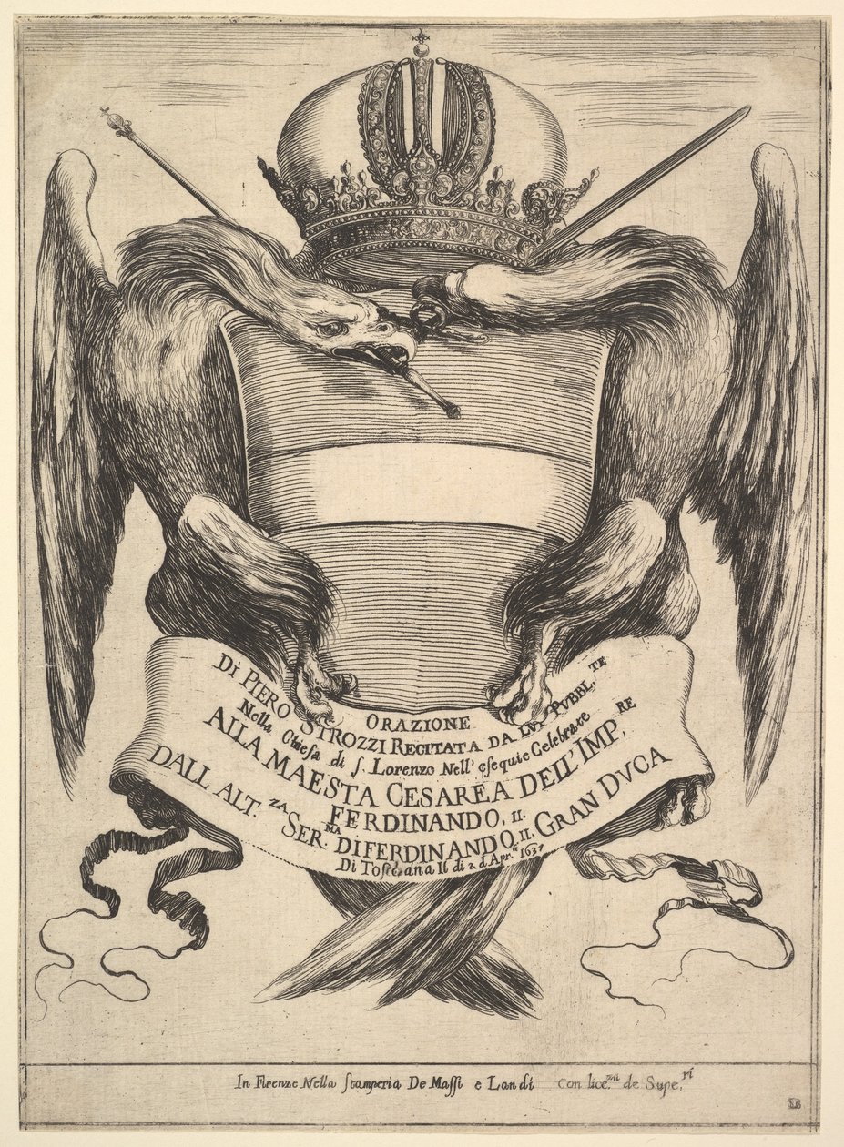 Frontispice til begravelsen af kejser Ferdinand II Esequie dellimperadore Ferdinando..., 1637. af Stefano della Bella