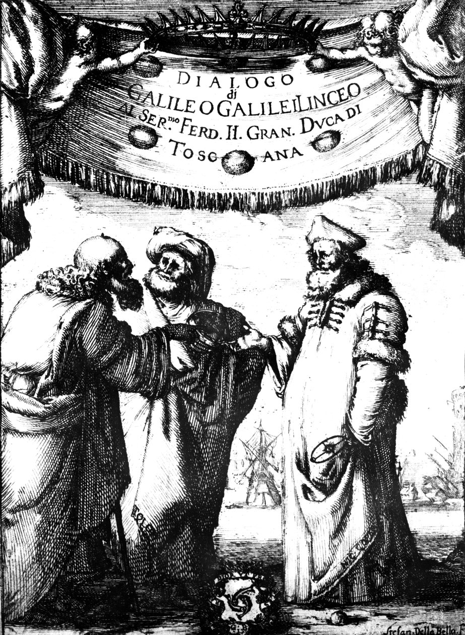 Frontispice af Galileos Dialogue of the Maximum Systems, 1632 af Stefano della Bella