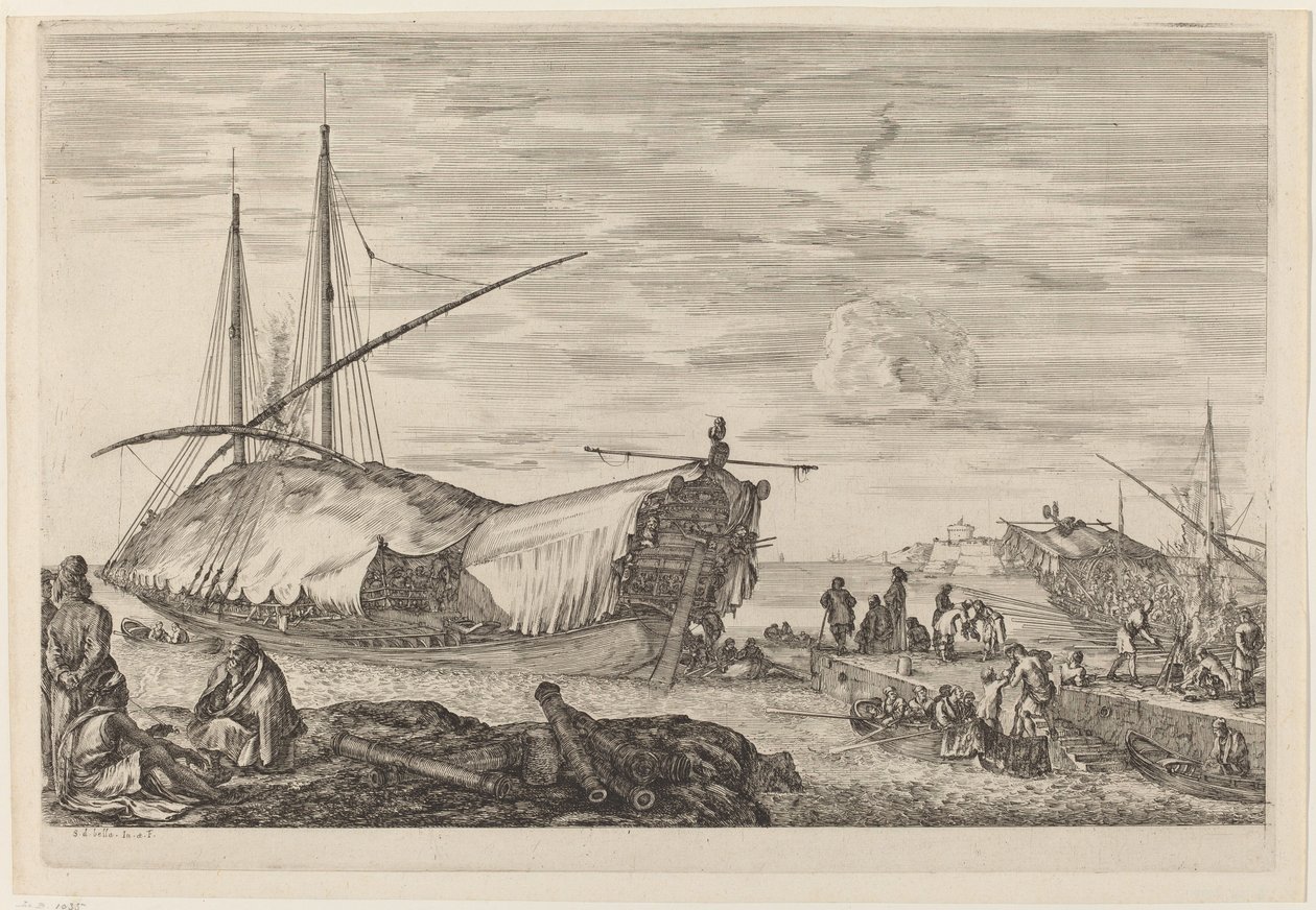 Kabys med dæk dækket med sejl, sandsynligvis ca. 16541655. af Stefano della Bella