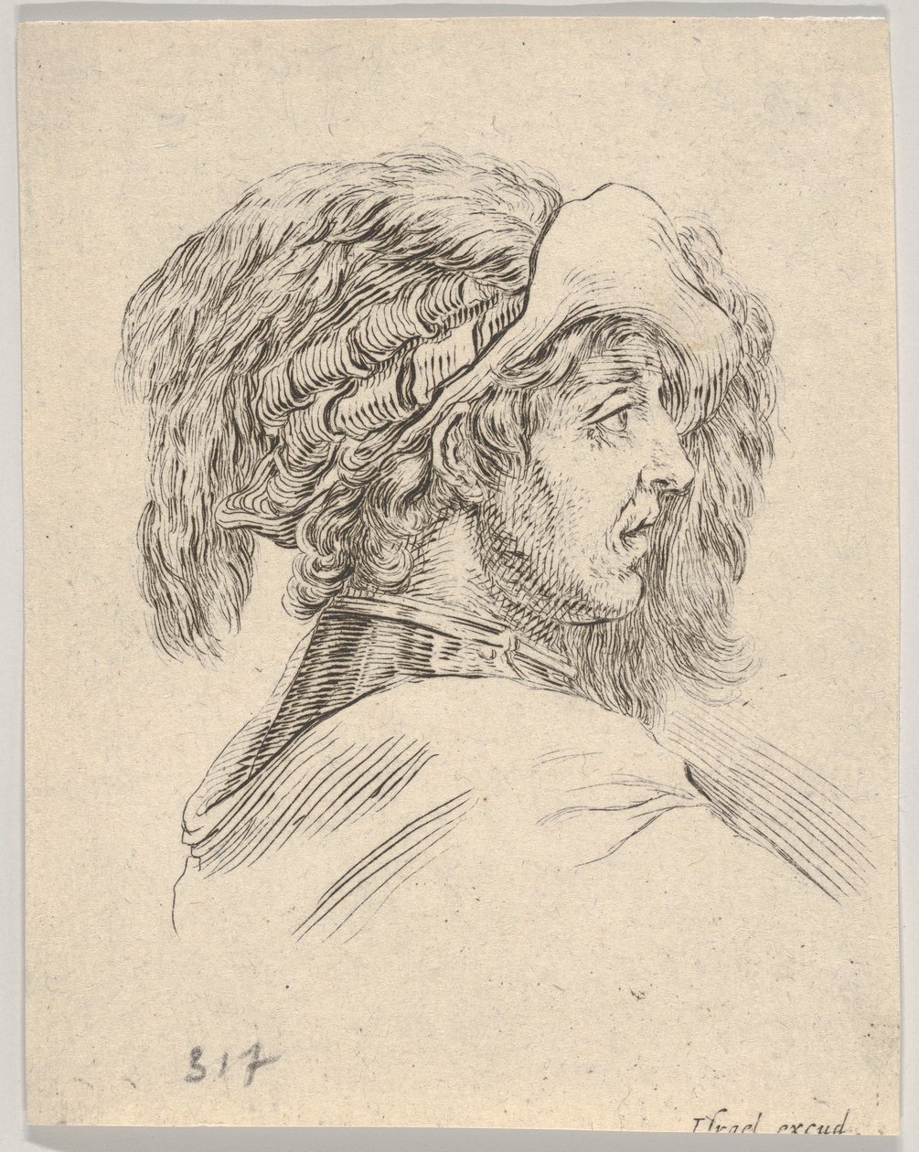 Hovedet af en mand uden skæg, drejet i profil til højre, fra Diverse hoveder og figurer..., 1650. af Stefano della Bella