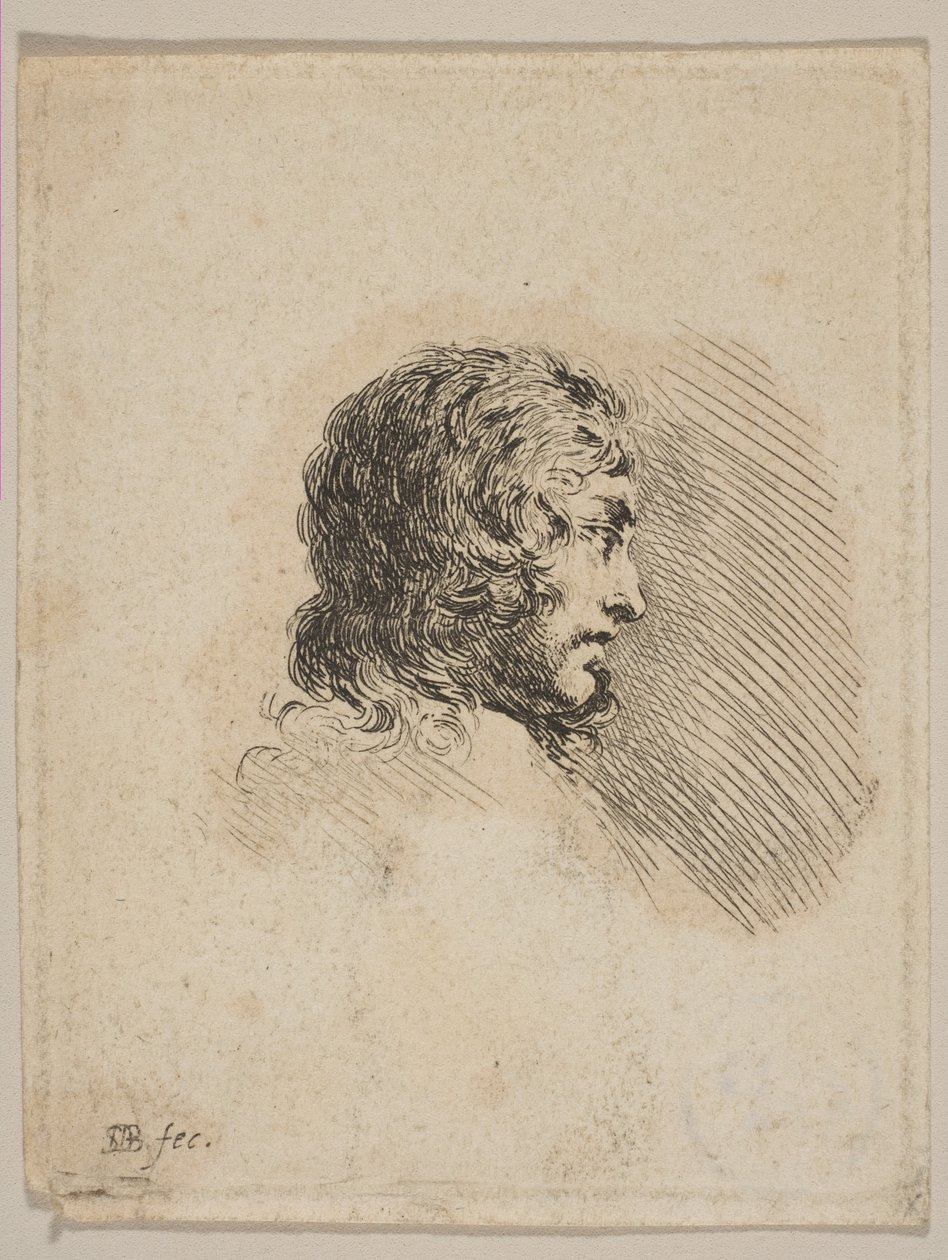 Hovedet af en ung mand i profil, fra Diverse portrætter Recueil de Diverses Piéces S..., ca. 1647. af Stefano della Bella