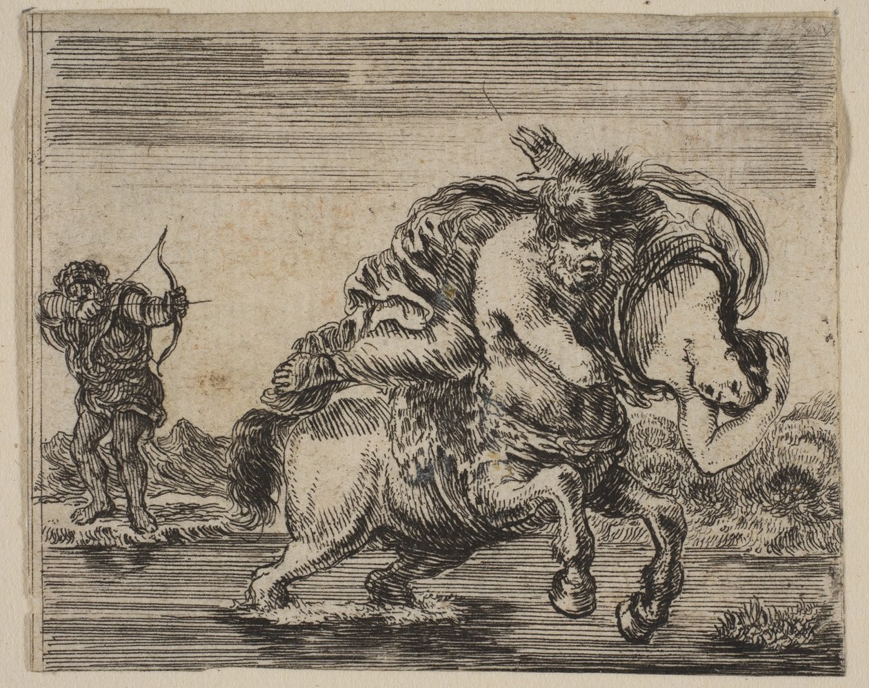 Hercules og Deianira, fra Game of Mythology Jeu de la Mythologie, 1644. af Stefano della Bella