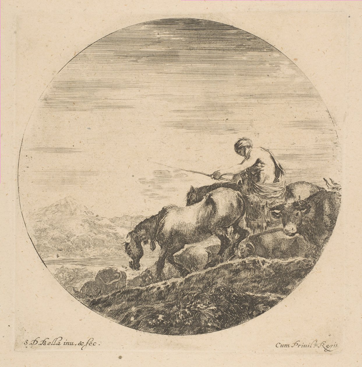 Hyrde til hest driver dyr, ca. 1646. af Stefano della Bella