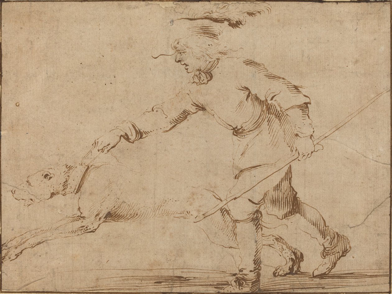 Jæger med en hund i snor af Stefano della Bella