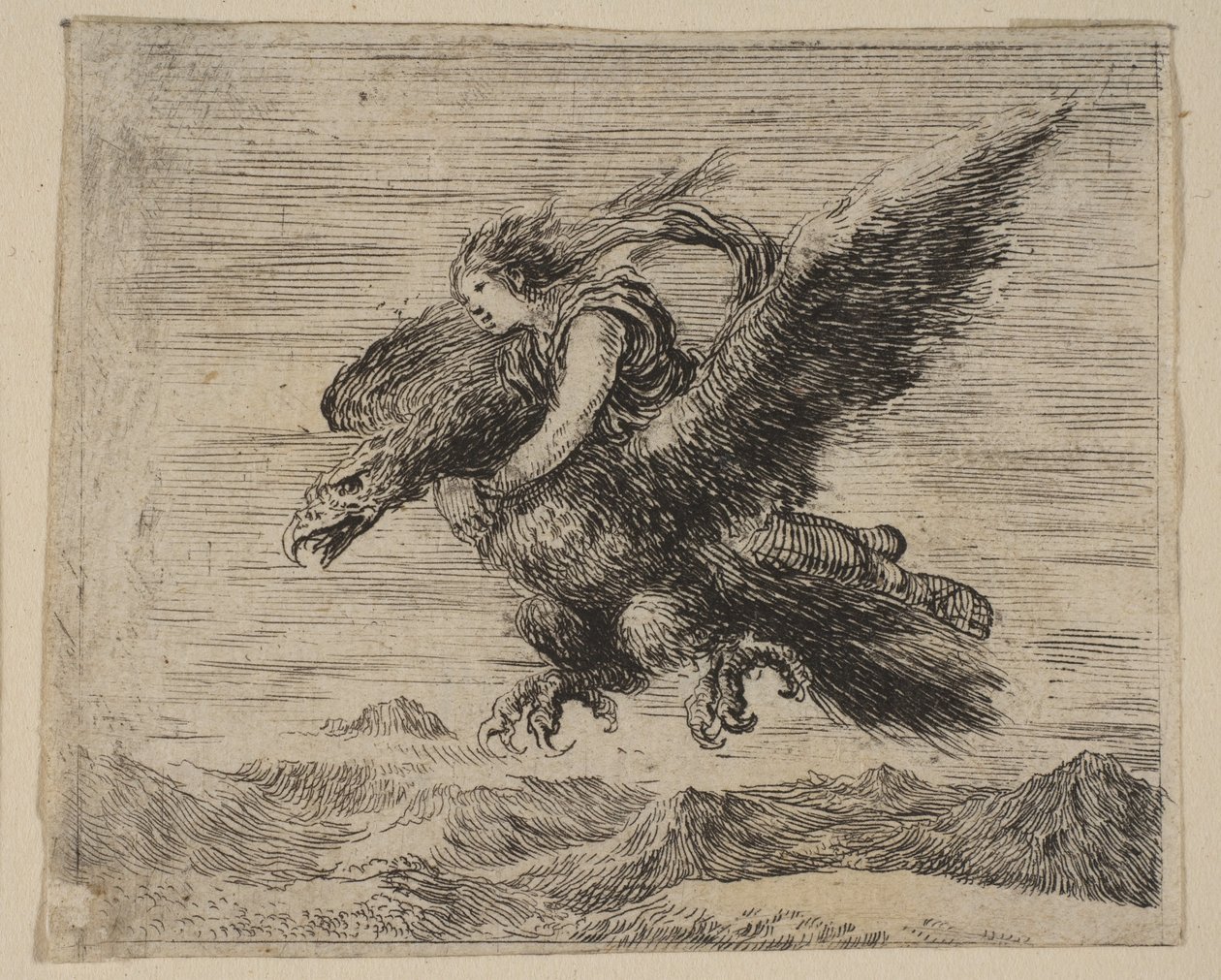 Jupiter og Ganymedes, fra Game of Mythology Jeu de la Mythologie, 1644. af Stefano della Bella