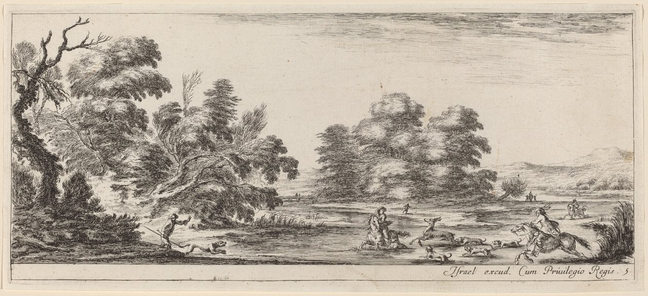 Landskab med hjortejagt, i eller før 1647. af Stefano della Bella