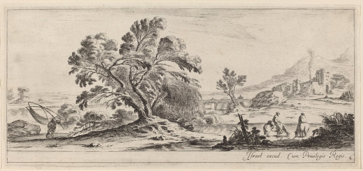 Landskab med fisker, der bærer sit net, i eller før 1647. af Stefano della Bella