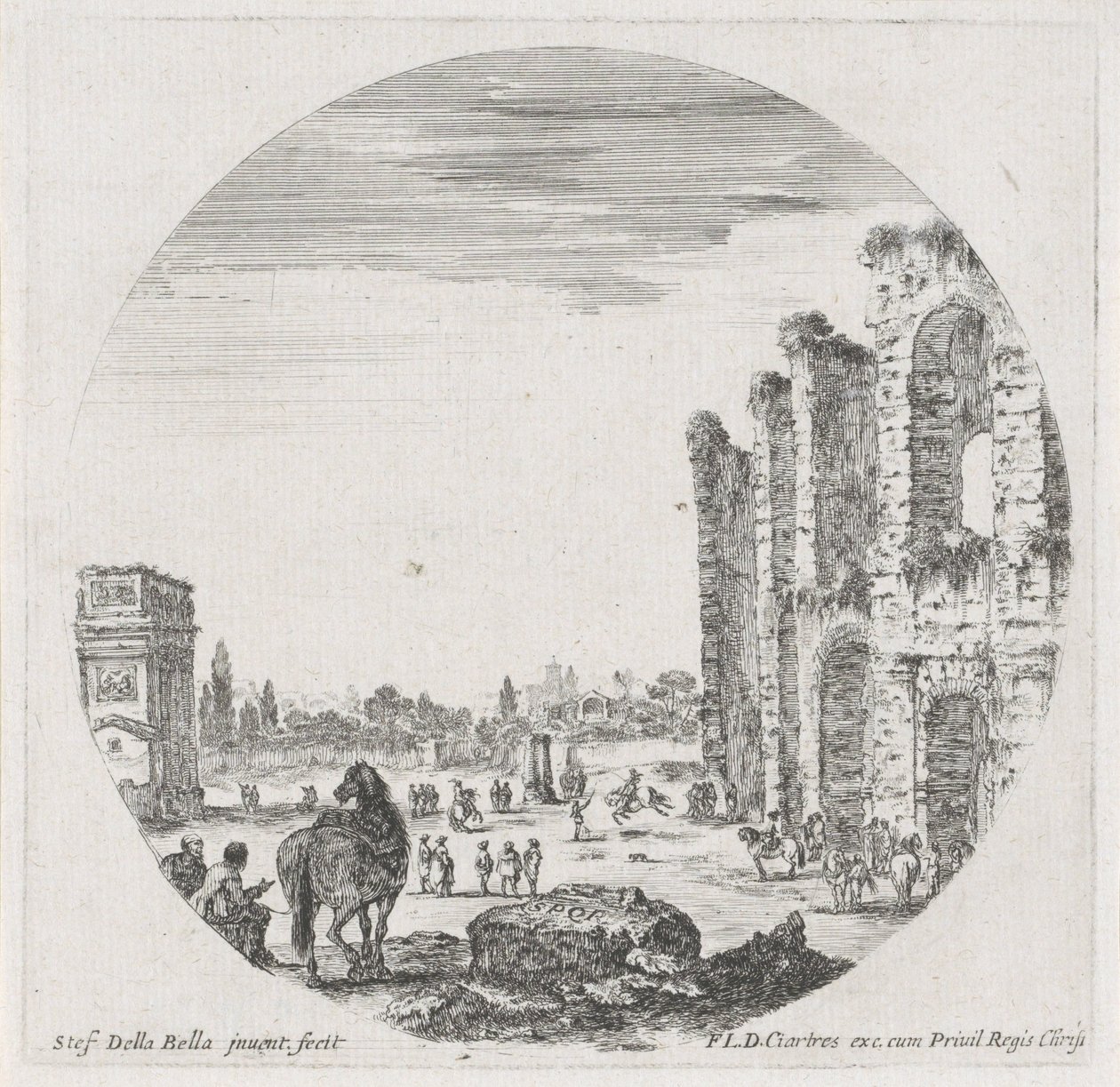 Landskab med Colosseum og Konstantinbuen Landskaber og ruiner i Rom (serietitel) Paysages et ruines de Rome (serietitel) af Stefano della Bella